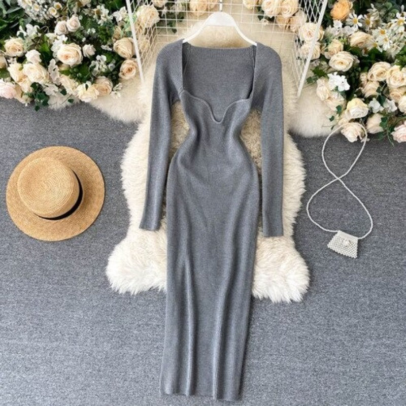 Vintage Elegant Low Neck Dress For Women Light Gray One Size