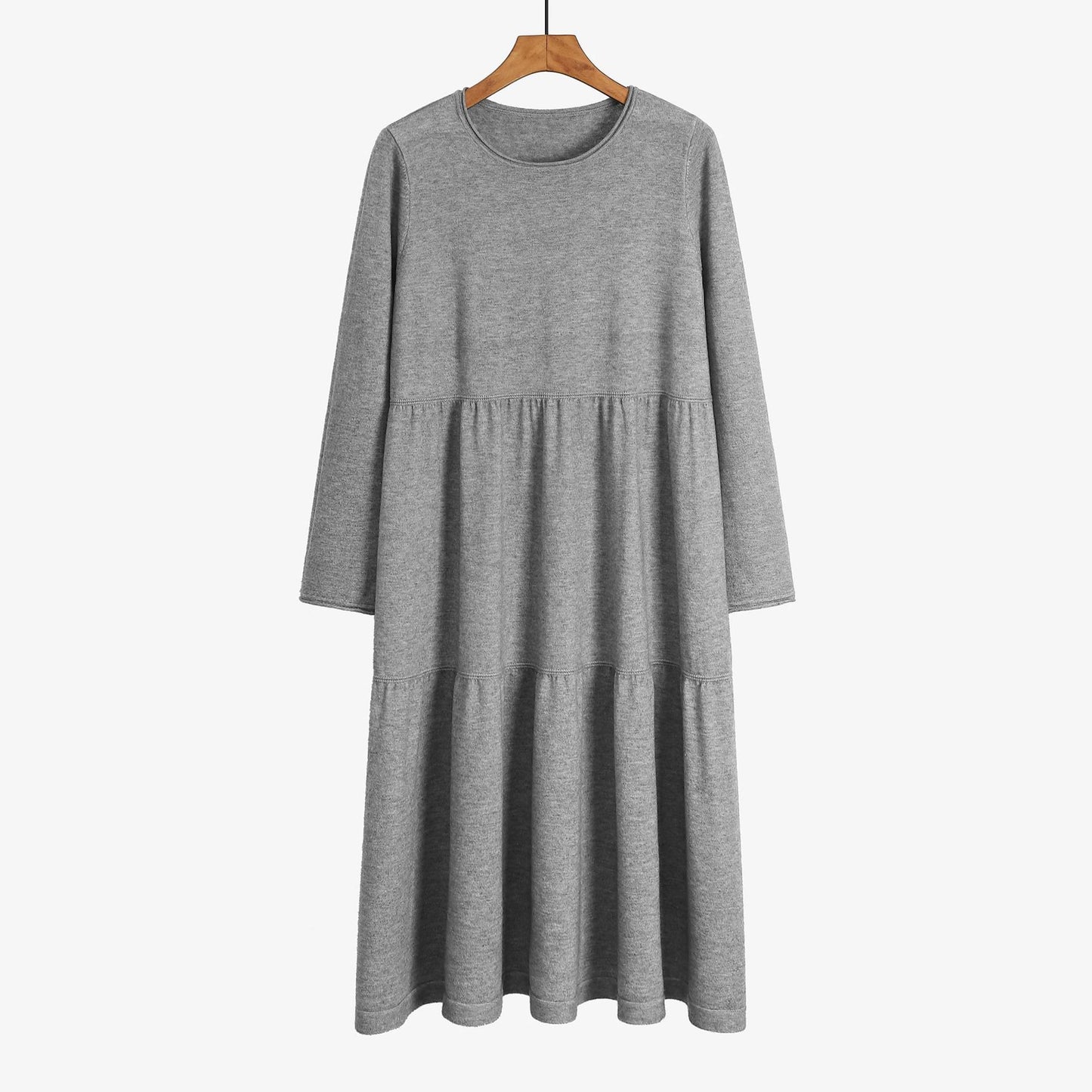 O-Neck Long Knitted Straight Oversized Sweater Dress Gray One Size