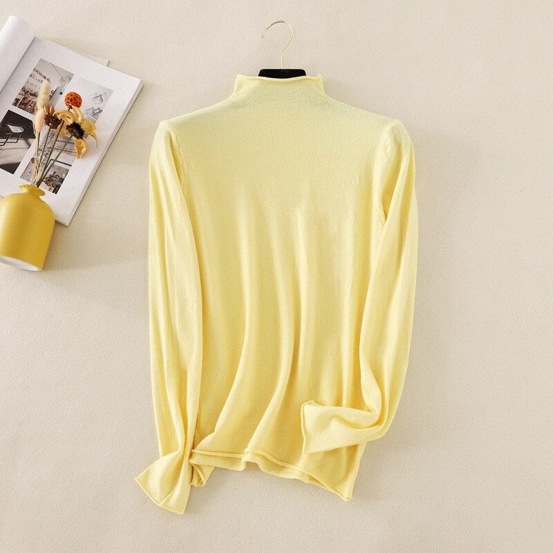 Mock Neck Basic Solid Long Sleeve Jumper For Women Light Yellow One Size