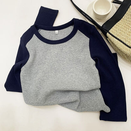 Casual Commuter Long-Sleeved T-Shirts For Women Navy Blue