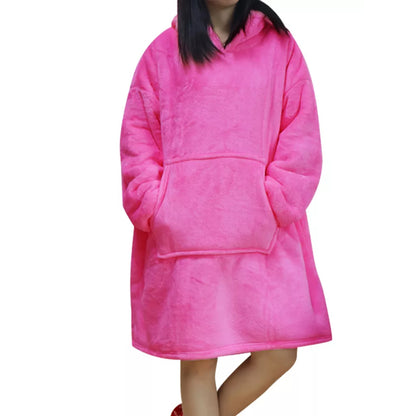 Oversized Under Knee Blanket Hoodie For Women Dark Pink One Size