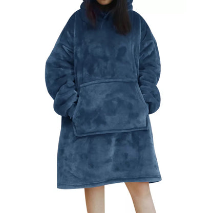 Oversized Under Knee Blanket Hoodie For Women Blue One Size