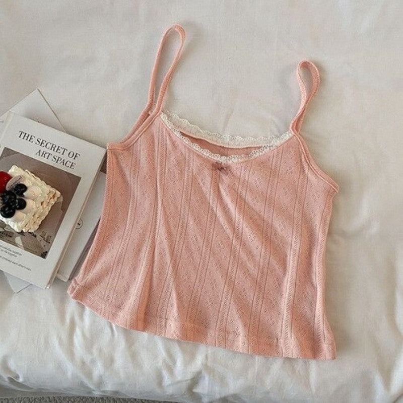 Vintage Camisole Short Tops For Women Pink One Size