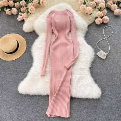 O-Neck Elastic Warm Knitted Sweater Dress