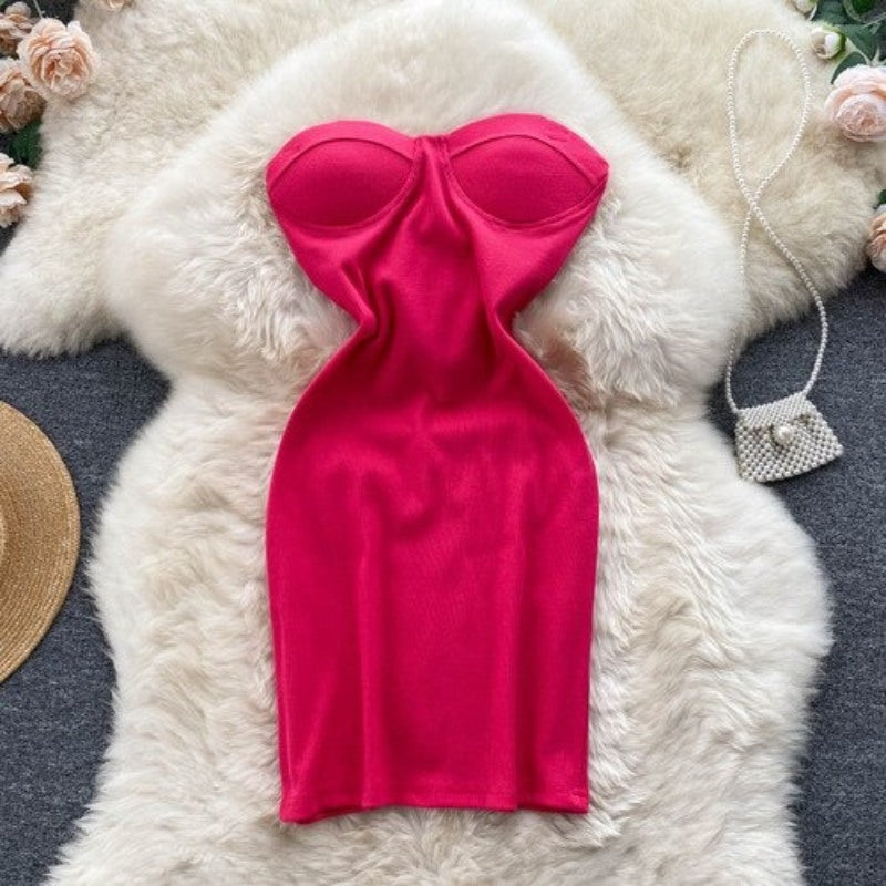 Stylish Off Shoulder Waist Slim Dress For Women Dark Pink One Size