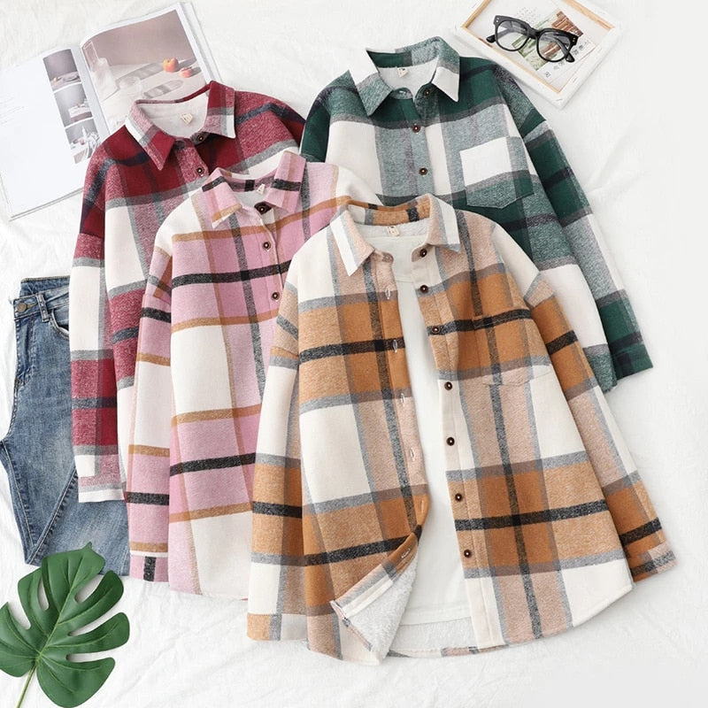 Retro Plaid Velvet Jacket For Women