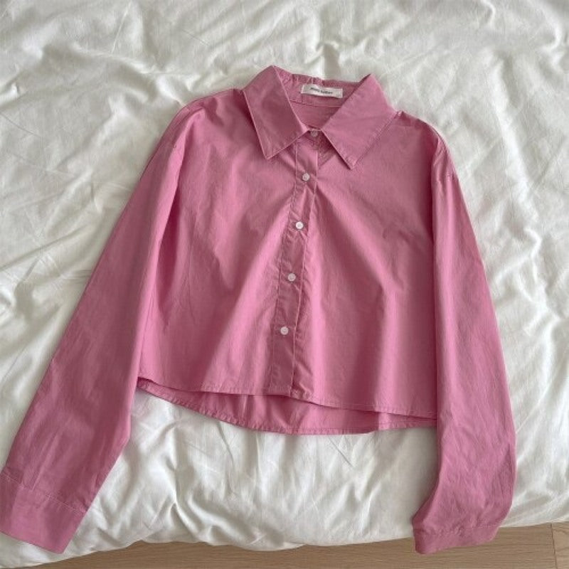 Casual Short Multi Color Shirt Blouses For Women Rose Red One Size