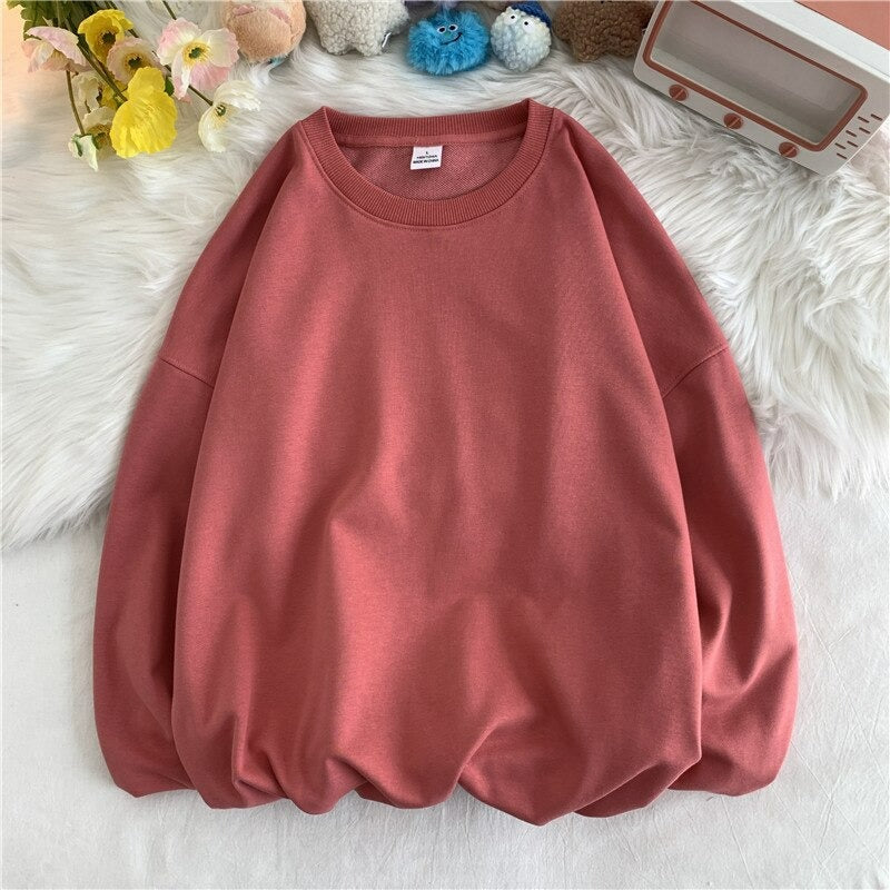 Women's Solid Color Loose Fit Sweatshirt Red