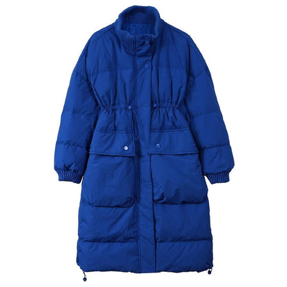 Cotton Thickened Long Parkas Coat for Women Blue S