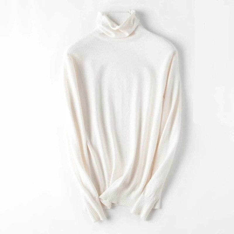 Soft Cashmere Slim-Fit Turtleneck Pullovers For Women White One Size