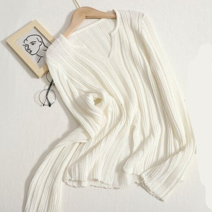 Solid Color Knitted Hollow Out Sweater For Women White One Size