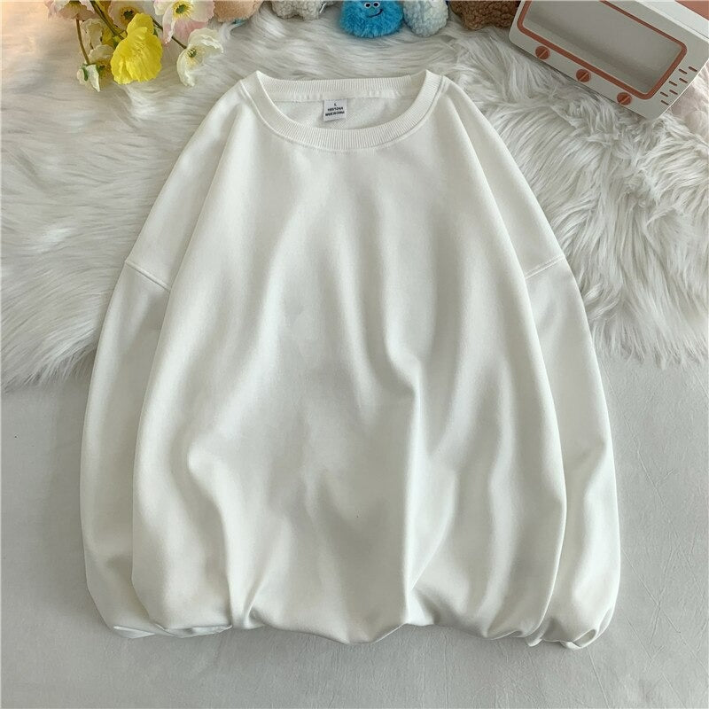 Women's Solid Color Loose Fit Sweatshirt White