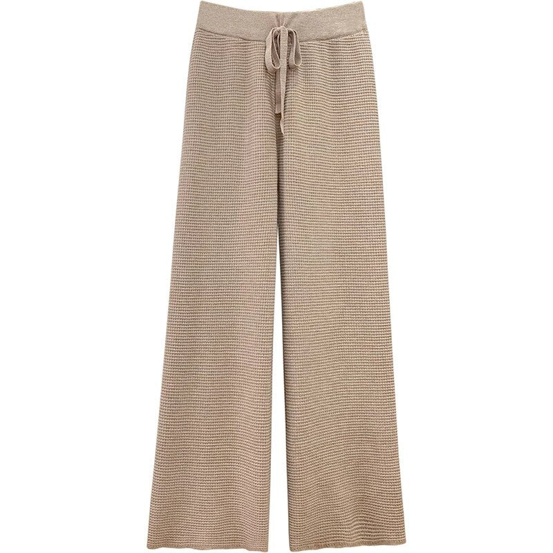 Thickened Knitted Trousers Retro Drape Wool Straight Pants Khaki One Size