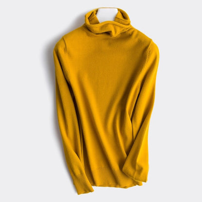 Soft Cashmere Slim-Fit Turtleneck Pullovers For Women Yellow One Size