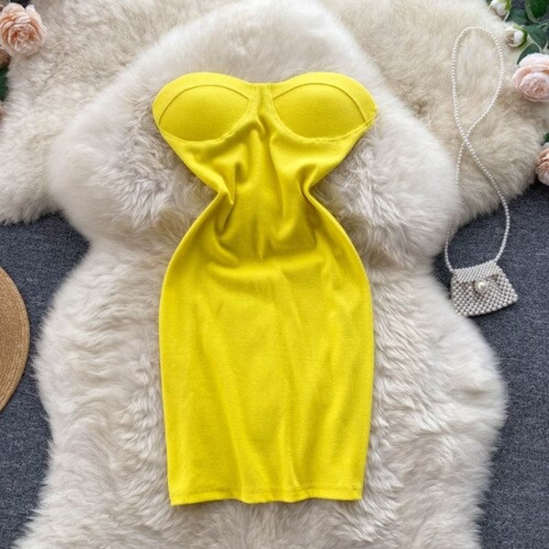 Stylish Off Shoulder Waist Slim Dress For Women Yellow One Size