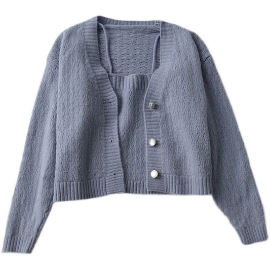 Long-Sleeved Knitted Cardigan With One-Piece