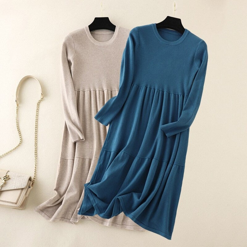 Loose A-Line Knitted Long Sweater Dress