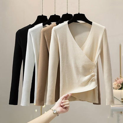 V-Neck Elegant Button Long-Sleeved Pullover For Women