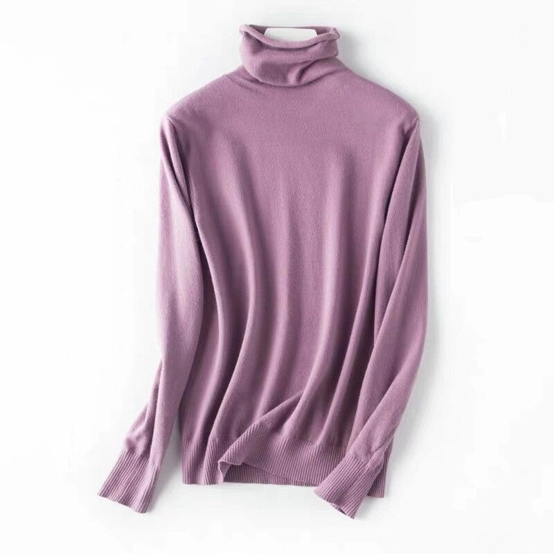 Soft Cashmere Slim-Fit Turtleneck Pullovers For Women Lavender One Size