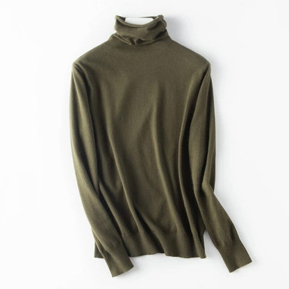 Soft Cashmere Slim-Fit Turtleneck Pullovers For Women Army Green One Size