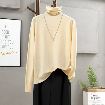 Soft Cashmere Turtleneck Slim-Fit Pullovers For Women Off-White One Size