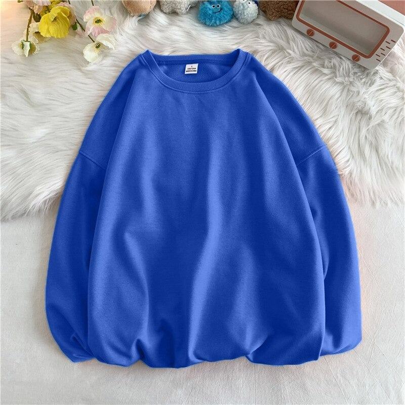 Women's Solid Color Loose Fit Sweatshirt Dark Blue