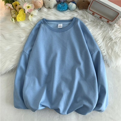 Women's Solid Color Loose Fit Sweatshirt Light Blue