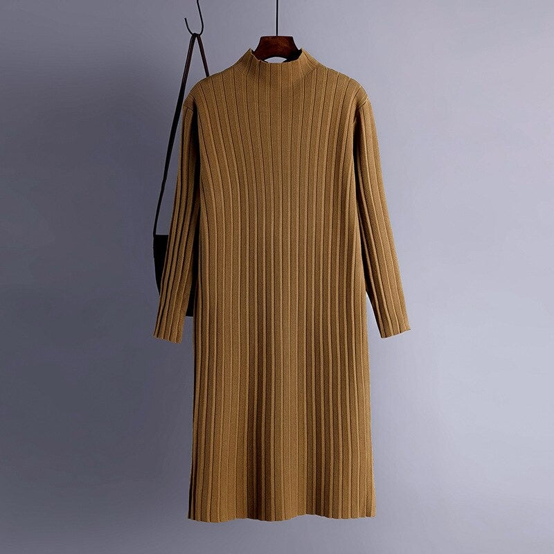 Women's Long Knitted Women Split Sweater Dress Brown One Size