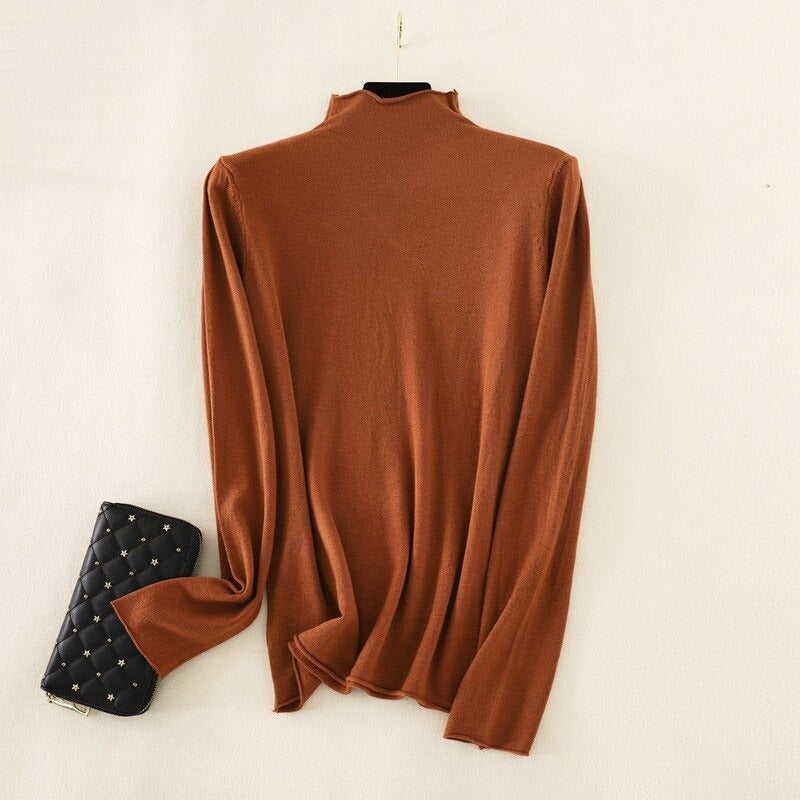 Mock Neck Basic Solid Long Sleeve Jumper For Women Brick Red One Size