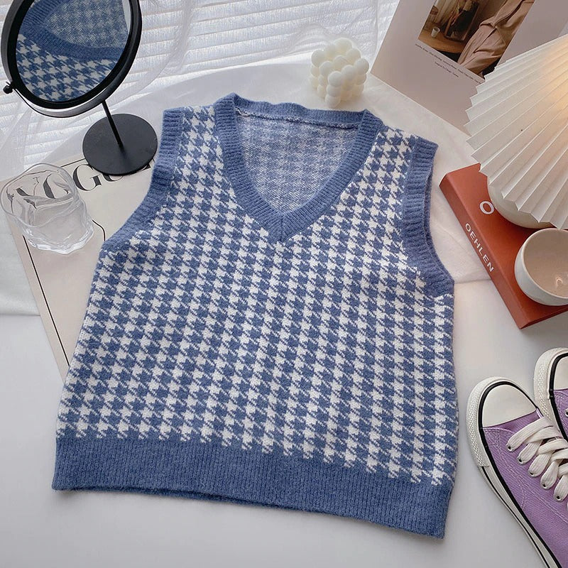 Casual Knitted Sleeveless Sweater Vest For Women Blue One Size