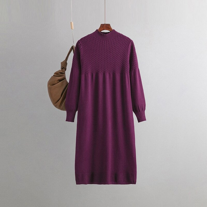 Loose Casual Oversized Knitted Sweater Dress One Size Dark Purple