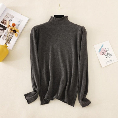 Mock Neck Basic Solid Long Sleeve Jumper For Women Dark Gray One Size