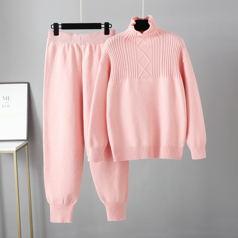 Oversized Two-Piece Knitted Thick Set Pink One Size