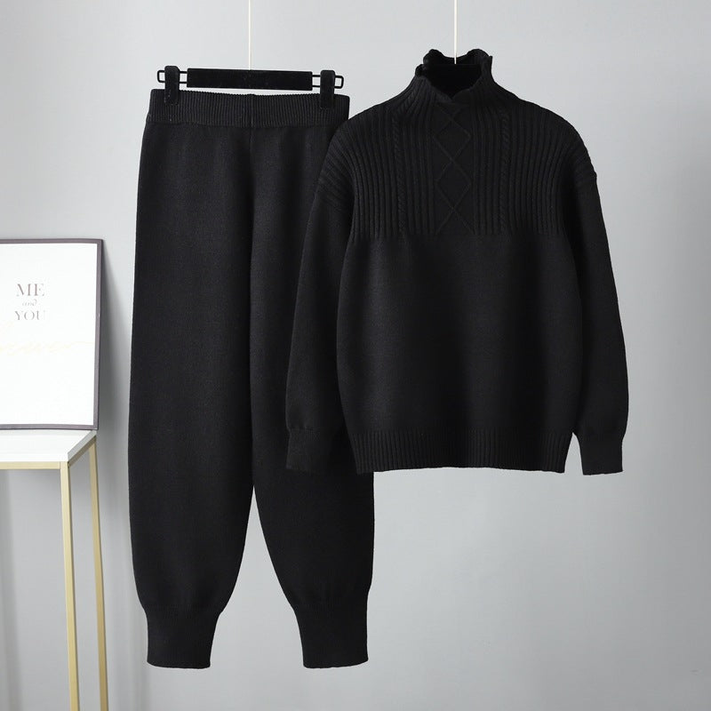 Oversized Two-Piece Knitted Thick Set Black One Size