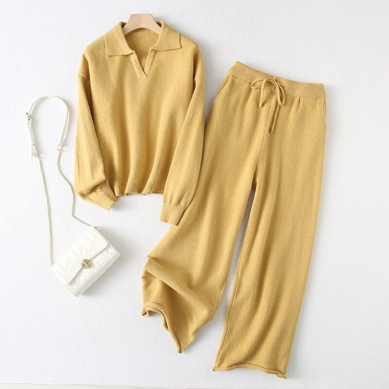 Casual Loose Warm Knitted Two Piece Women Sets