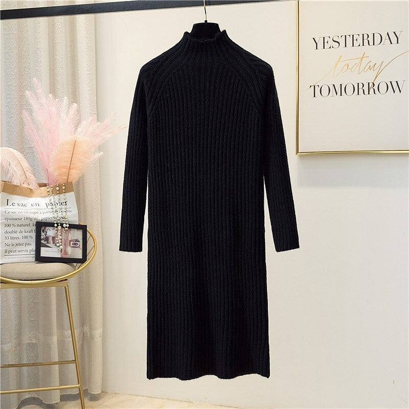 Korean Mock Neck Knitted Dress For Women