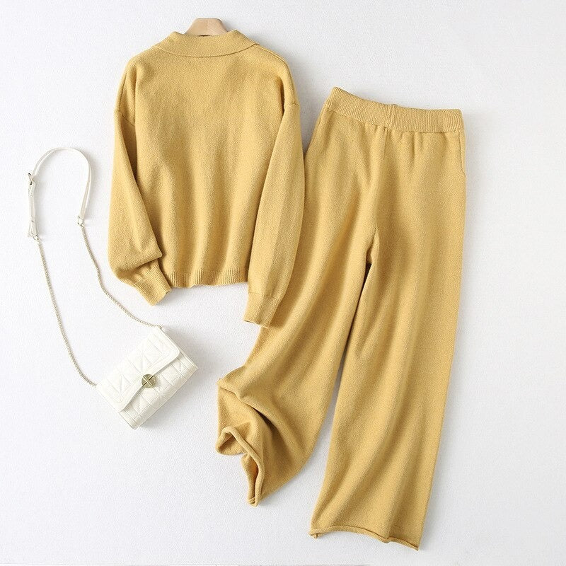 Casual Loose Warm Knitted Two Piece Women Sets