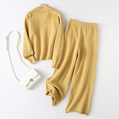 Casual Loose Warm Knitted Two Piece Women Sets