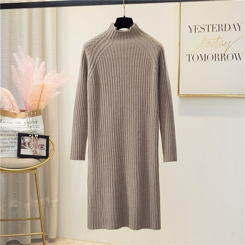 Korean Mock Neck Knitted Dress For Women