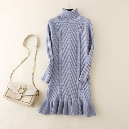 Women's Ruffled Fishtail Sweater Dress Blue