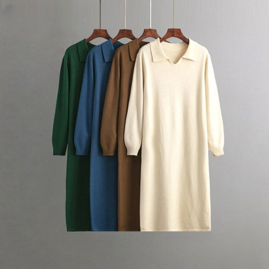 Polo Neck Loose Oversized Knitted Sweater Dress