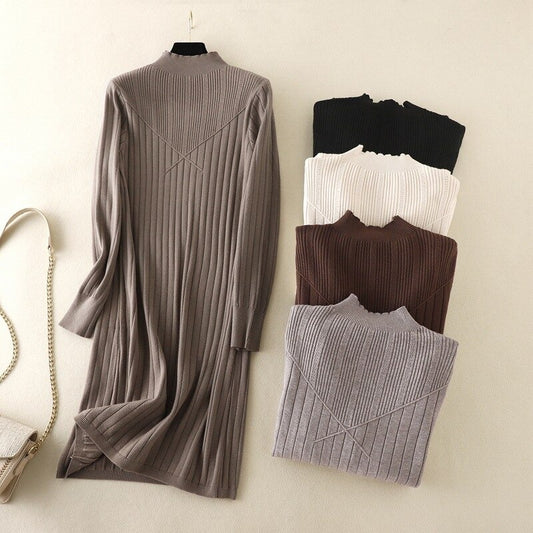 A-Line Mock Neck Knitted Sweater Dress