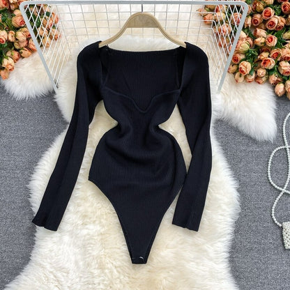 Women's Slim Fit Short-Sleeved Knitted Jumpsuit Black One Size