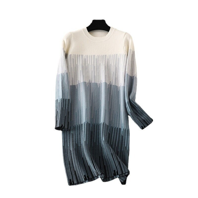 Vintage Knitted Striped Long Sweater Dress For Women One Size