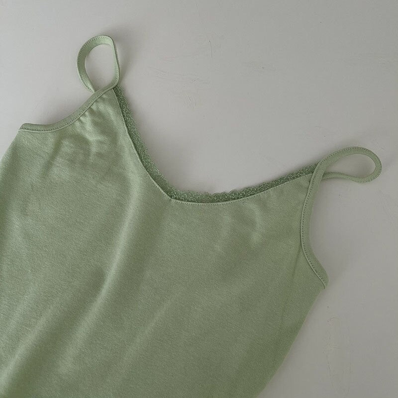 Vintage Camisole Short Tops For Women Green One Size