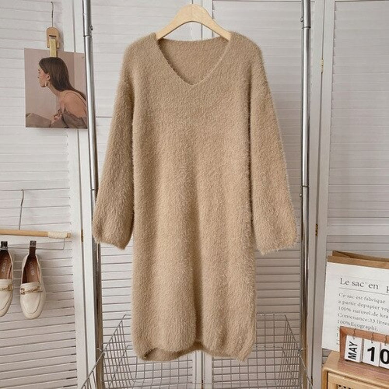 Long Sleeve Warm Soft Dresses For Women Khaki One Size