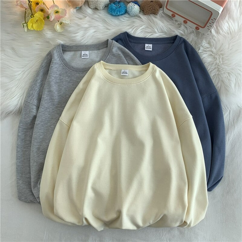 Women's Solid Color Oversized Drop Shoulder Sweatshirt