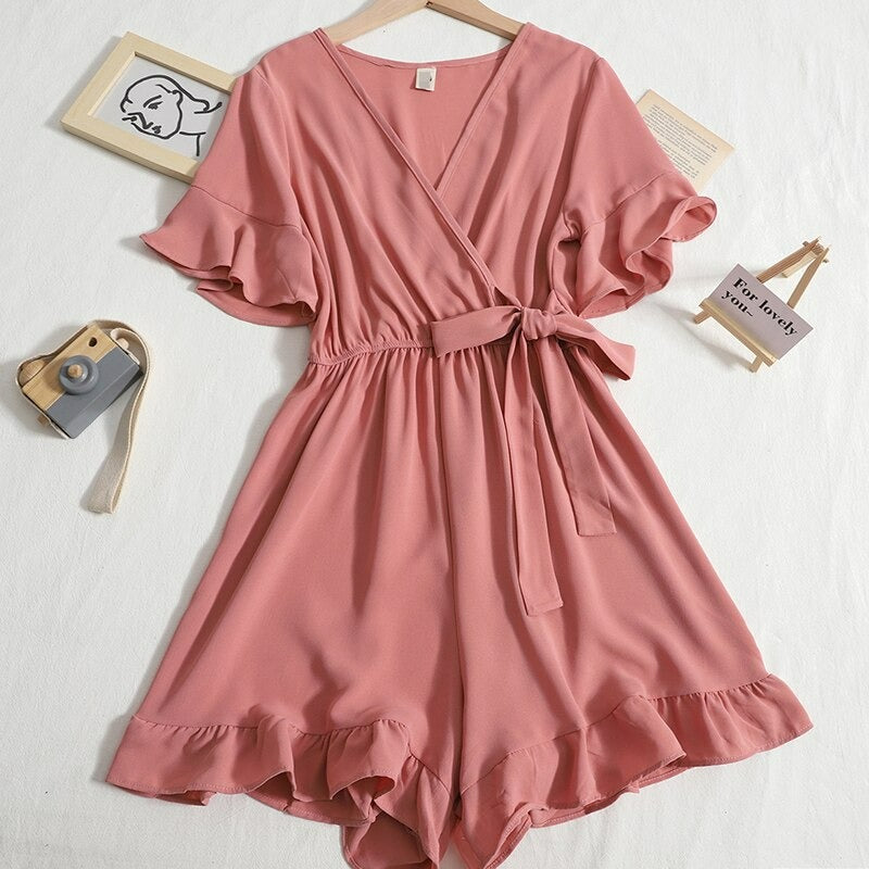 Women's Solid Color Short Playsuit for Summer