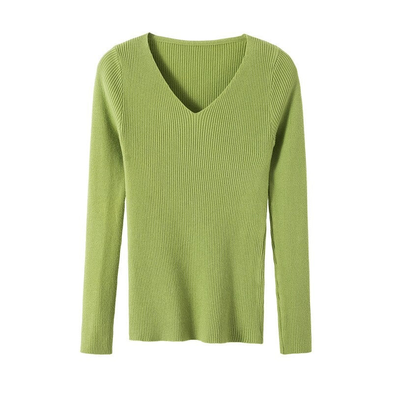 Woolen V-Neck Long-Sleeved Knitted Pullover For Women