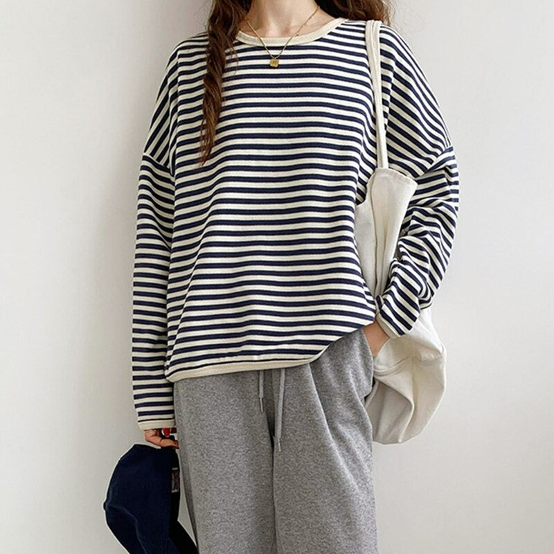 Long Sleeved Striped Sweatshirt For Women